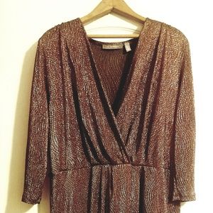 Copper Vintage Metallic Sparkly Wrap Dress